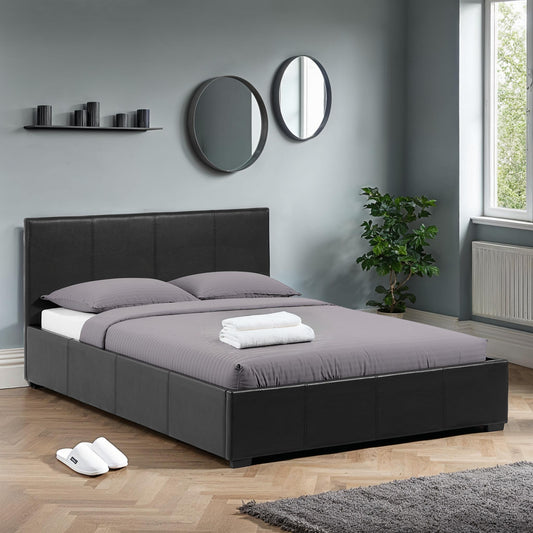 WAVERLEY 4' STORAGE BED - BLACK FAUX LEATHER