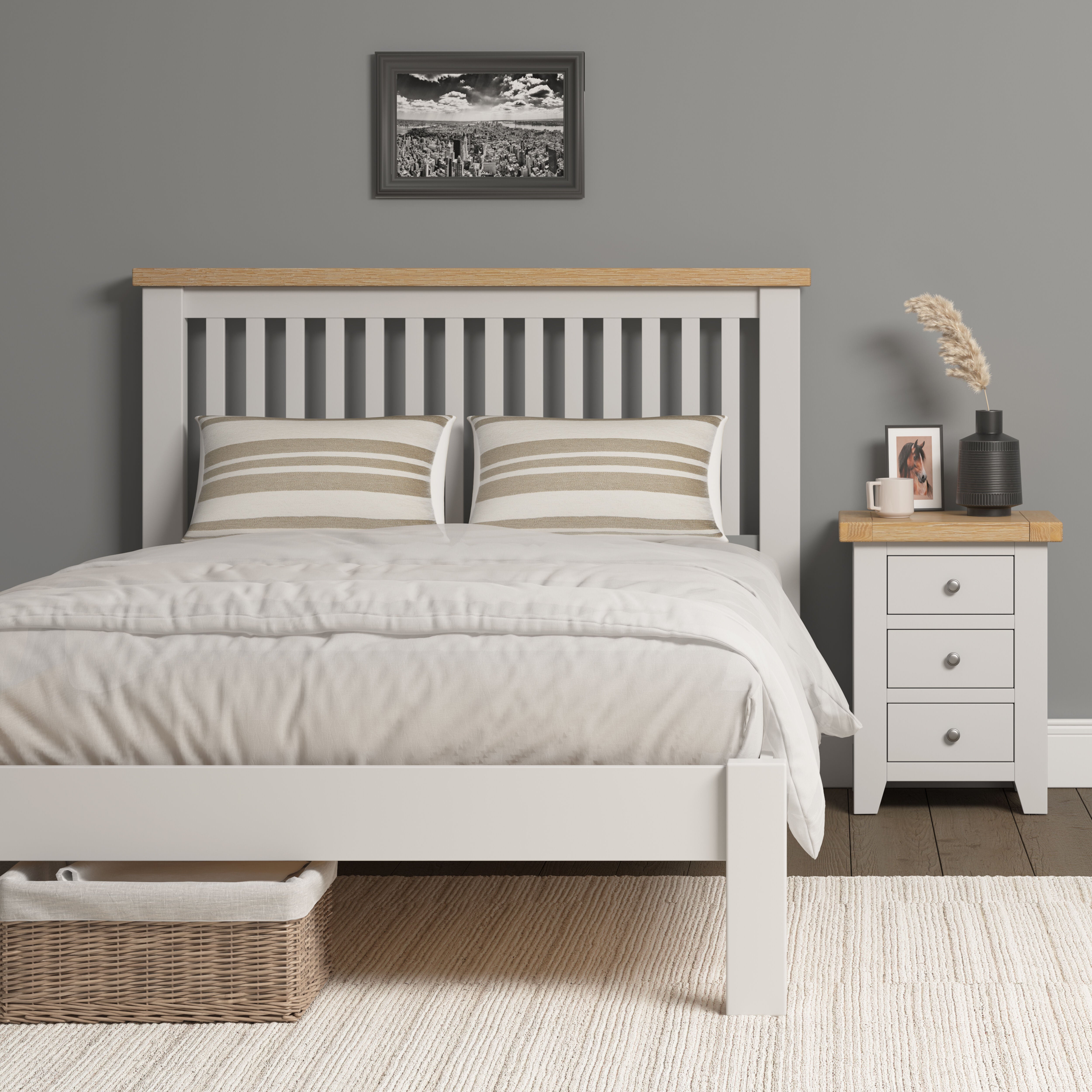 Windsor 4'6" Low End Bed - Ivory/Oak