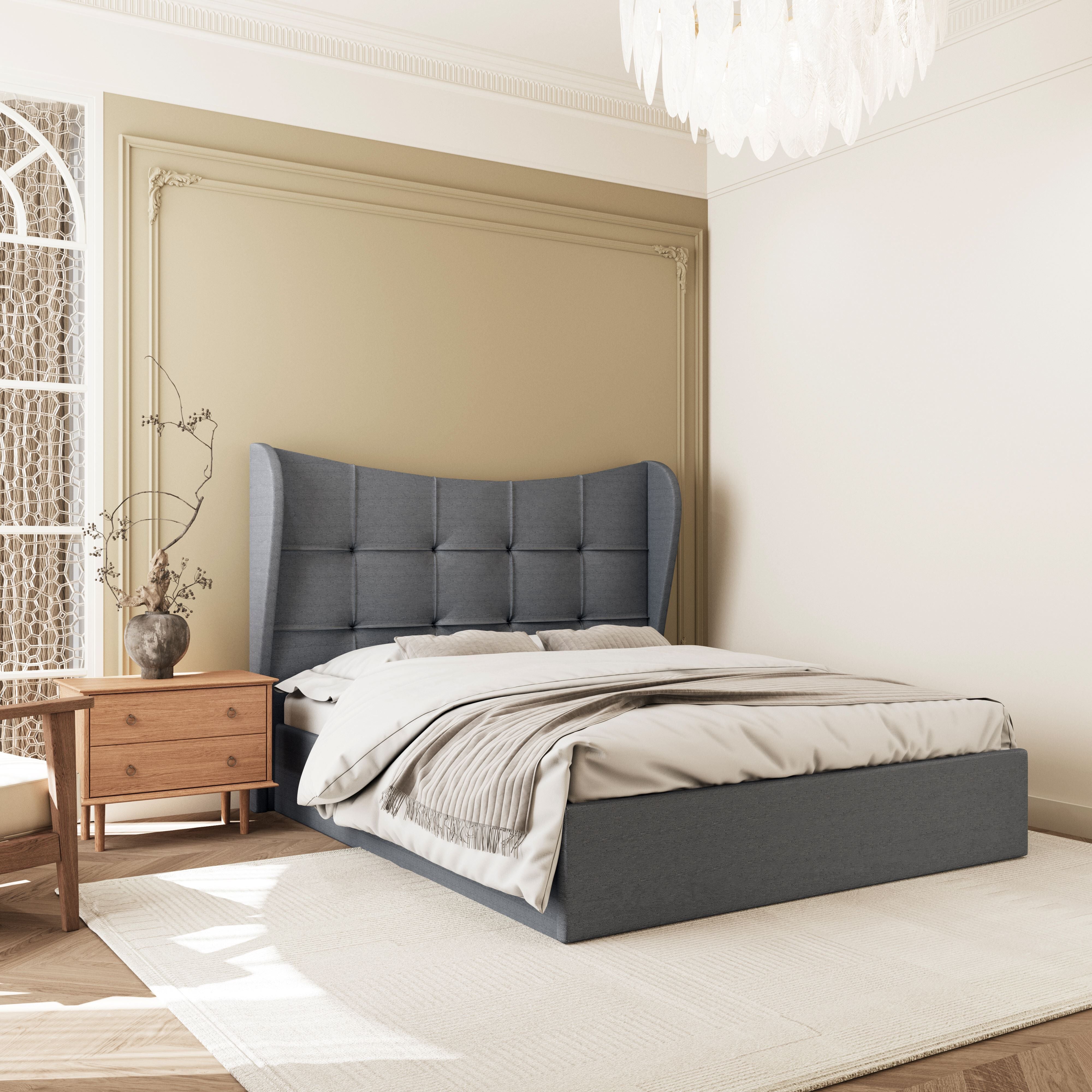 Verona 4'6" Ottoman Bed - Grey Fabric
