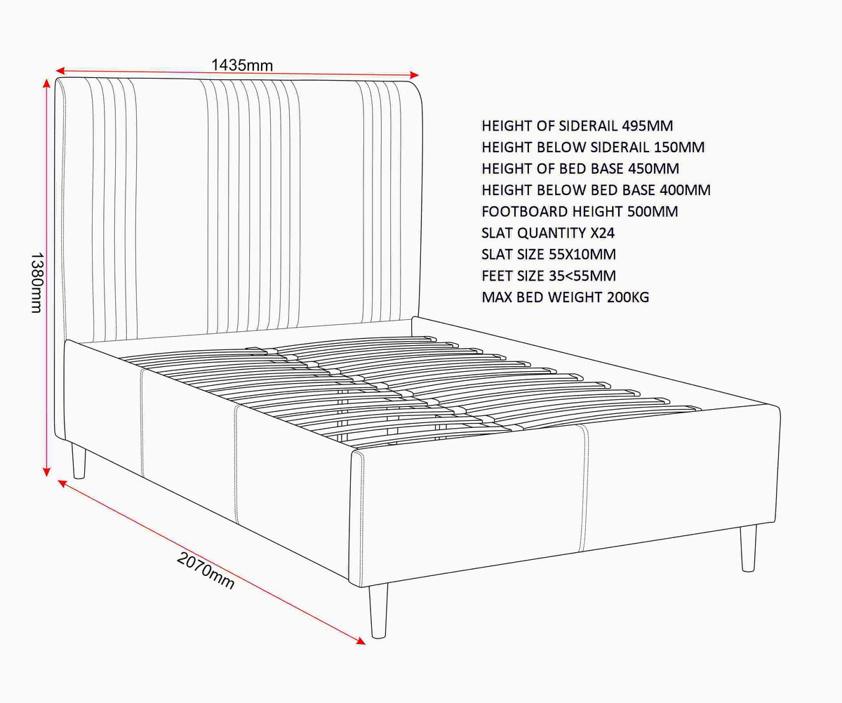 Maine 4'6" Bed - Taupe Velvet Fabric