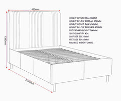 Maine 4'6" Bed - Taupe Velvet Fabric