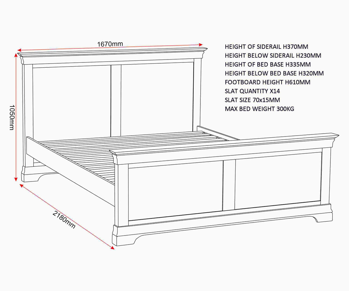 Bordeaux 5' High End Bed - Pebble Grey