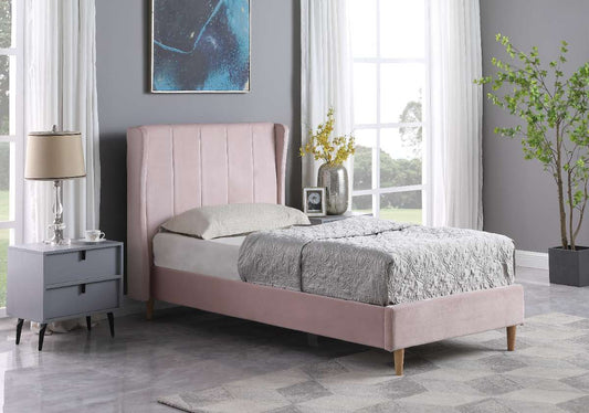 Amelia 3' Single Bed - PINK VELVET FABRIC