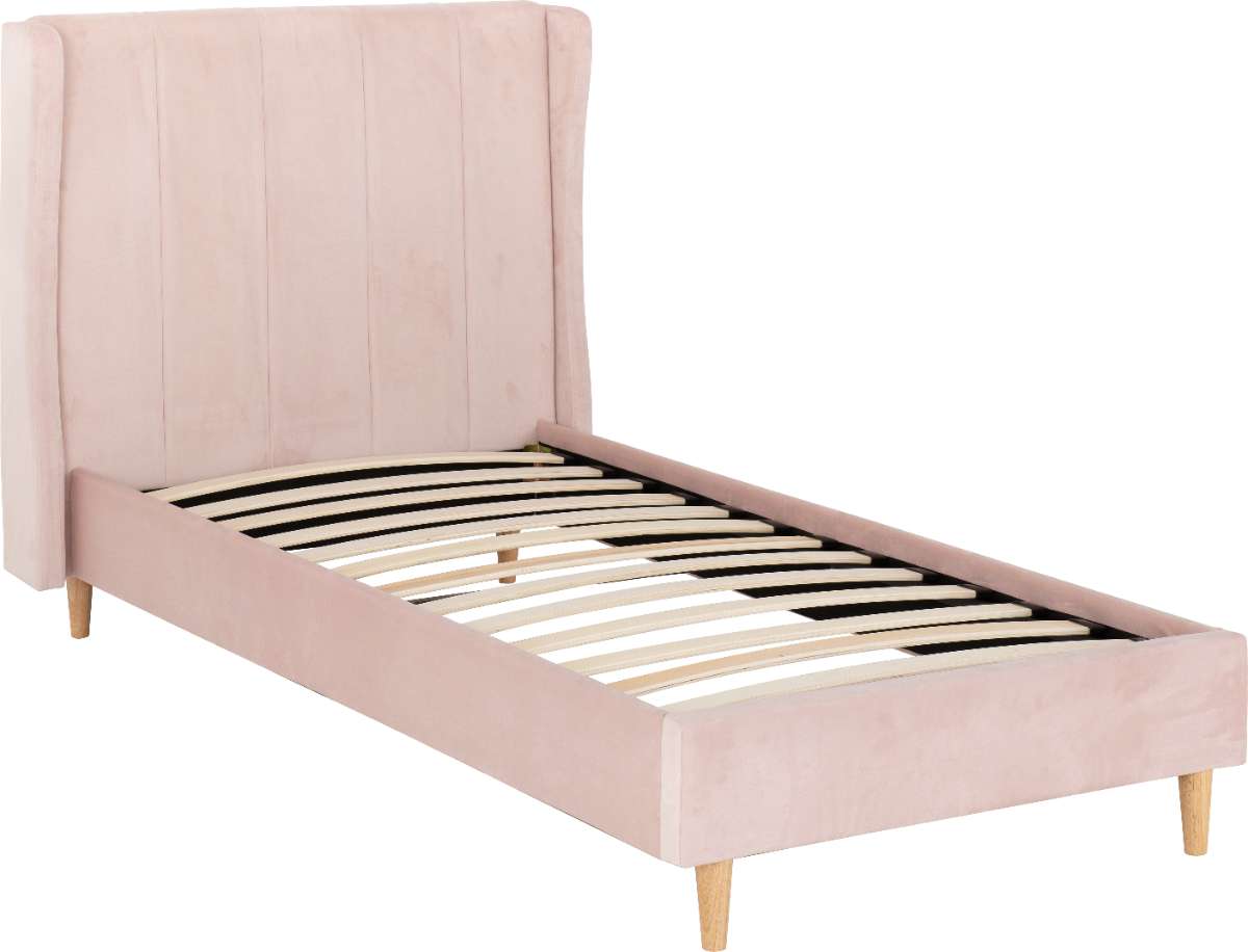 Pink Velvet Fabric Single Bed Amelia 3'