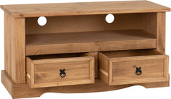 CORONA 2 DRAWER FLAT SCREEN TV UNIT - DISTRESSED WAXED PINE
