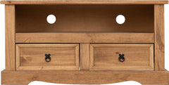CORONA 2 DRAWER FLAT SCREEN TV UNIT - DISTRESSED WAXED PINE