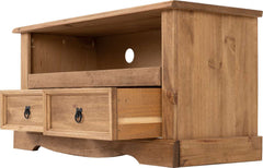 CORONA 2 DRAWER FLAT SCREEN TV UNIT - DISTRESSED WAXED PINE