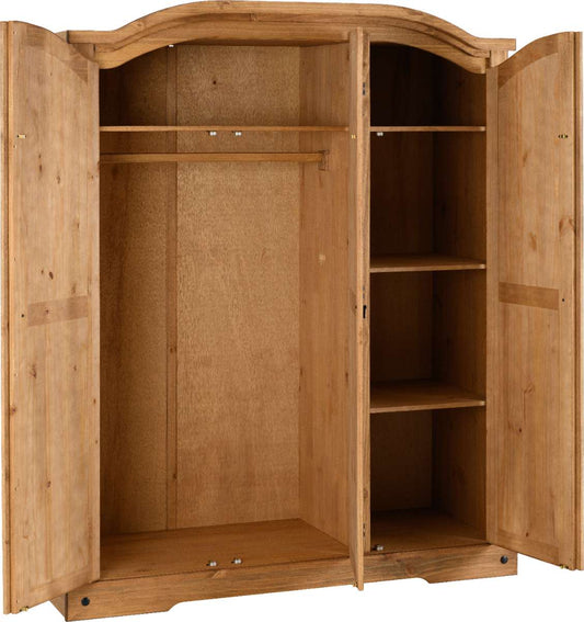 CORONA 3 DOOR WARDROBE - DISTRESSED WAXED PINE