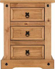 CORONA 3 DRAWER BEDSIDE - DISTRESSED WAXED PINE