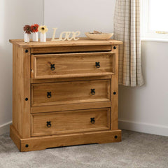 CORONA 3 DRAWER CHEST - DISTRESSED WAXED PINE