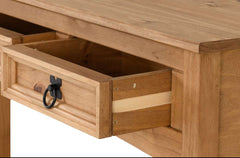 CORONA 3 DRAWER CONSOLE TABLE WITH SHELF - DISTRESSED WAXED PINE