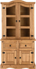 CORONA 3' BUFFET HUTCH - DISTRESSED WAXED PINE/CLEAR GLASS