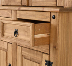 CORONA 3' BUFFET HUTCH - DISTRESSED WAXED PINE/CLEAR GLASS