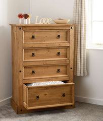 CORONA 4 DRAWER CHEST - DISTRESSED WAXED PINE