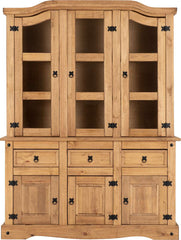 CORONA 4'6" BUFFET HUTCH - DISTRESSED WAXED PINE/CLEAR GLASS