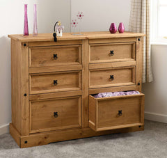 CORONA 6 DRAWER CHEST - DISTRESSED WAXED PINE