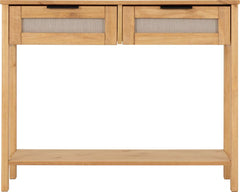 CORONA RATTAN 2 DRAWER CONSOLE TABLE - DISTRESSED WAX PINE/RATTAN EFFECT