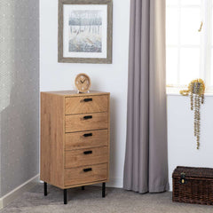 LEON 5 DRAWER NARROW CHEST - MEDIUM OAK EFFECT