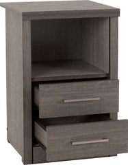 LISBON 2 DRAWER BEDSIDE - BLACK WOOD GRAIN