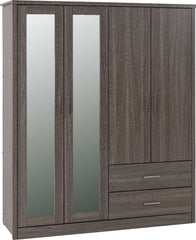 LISBON 4 DOOR WARDROBE - BLACK WOOD GRAIN