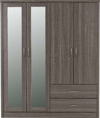 LISBON 4 DOOR WARDROBE - BLACK WOOD GRAIN