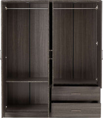 LISBON 4 DOOR WARDROBE - BLACK WOOD GRAIN