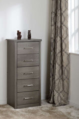 LISBON 5 DRAWER NARROW CHEST - BLACK WOOD GRAIN