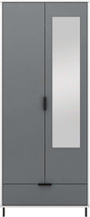 MADRID 2 DOOR 1 DRAWER MIRRORED WARDROBE - GREY/WHITE GLOSS