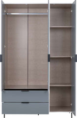 MADRID 3 DOOR 2 DRAWER MIRRORED WARDROBE - GREY/WHITE GLOSS