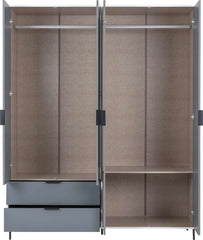 MADRID 4 DOOR 2 DRAWER MIRRORED WARDROBE - GREY/WHITE GLOSS