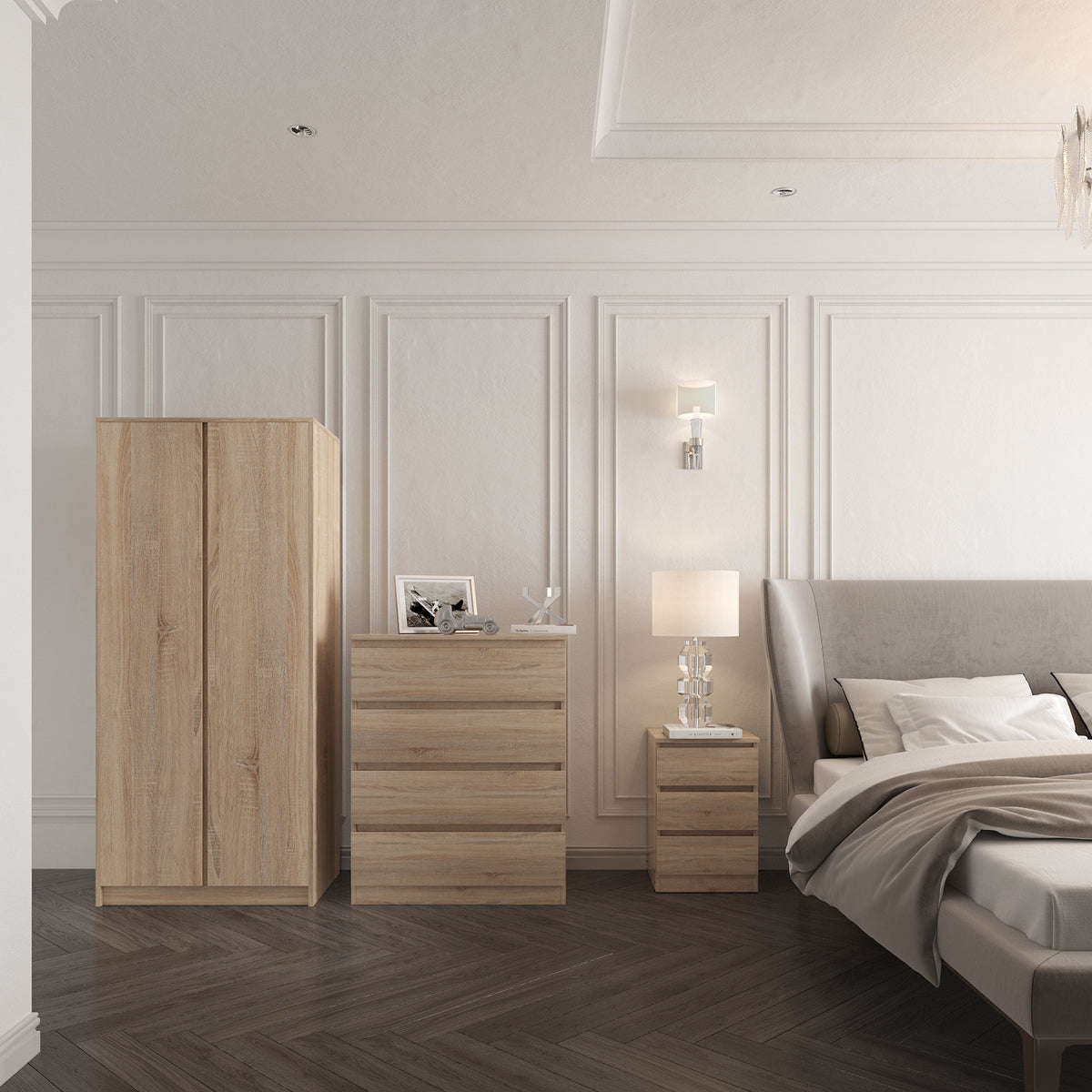 MALVERN 2 DOOR WARDROBE BEDROOM SET - SONOMA OAK EFFECT
