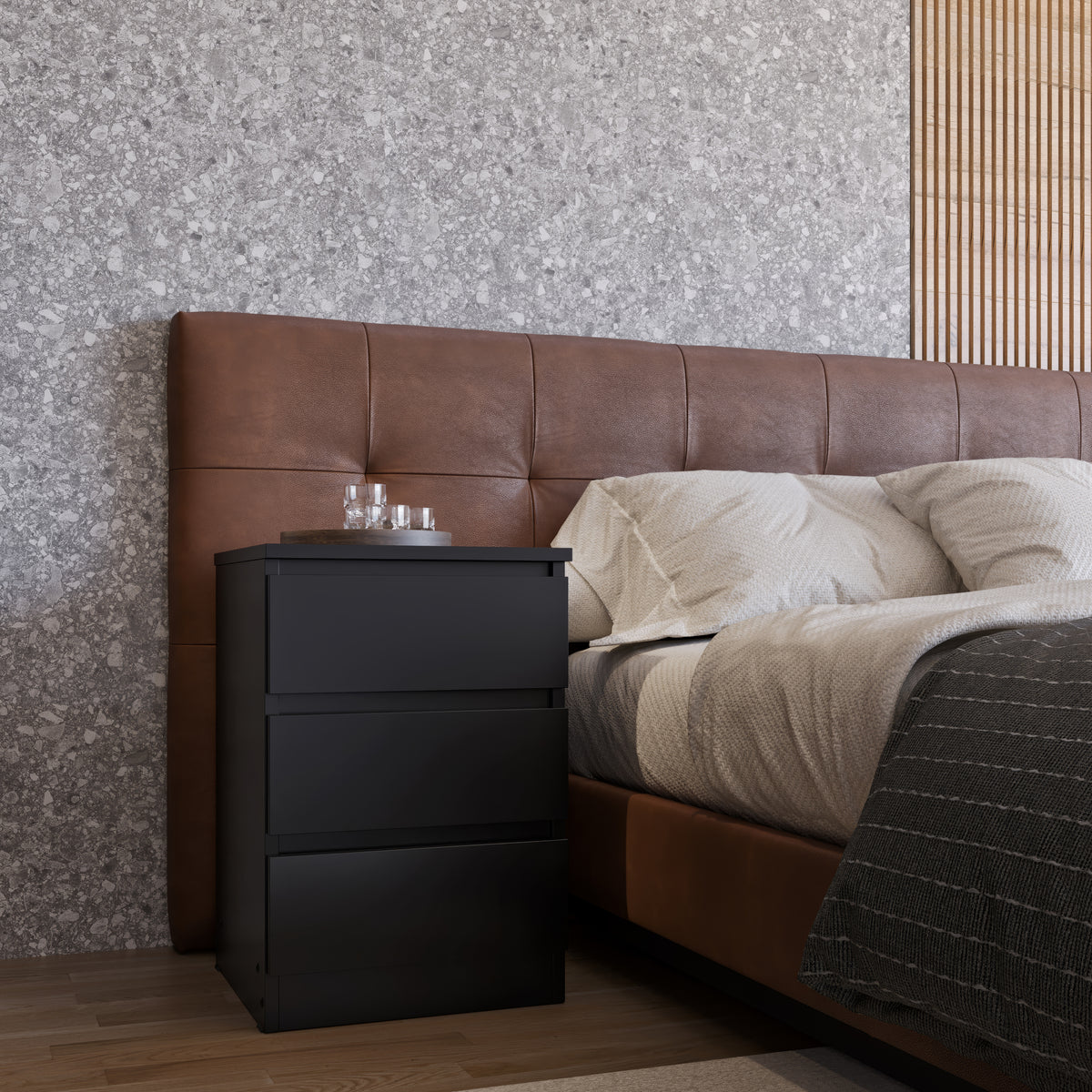 MALVERN 3 DRAWER BEDSIDE - BLACK