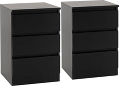 MALVERN 3 DRAWER BEDSIDE (PAIR) - BLACK
