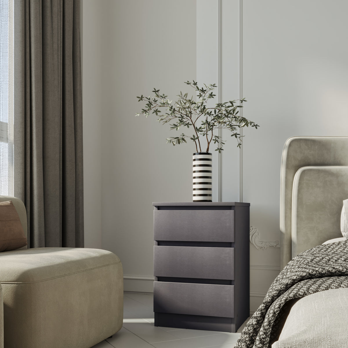 MALVERN 3 DRAWER BEDSIDE - GREY