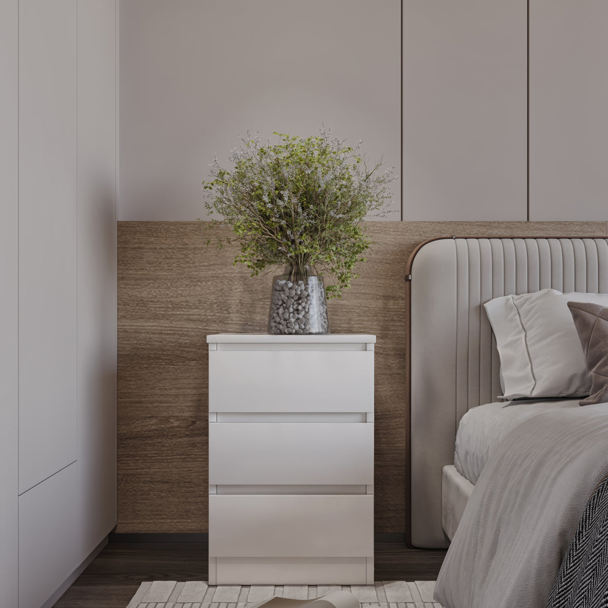 MALVERN 3 DRAWER BEDSIDE - WHITE