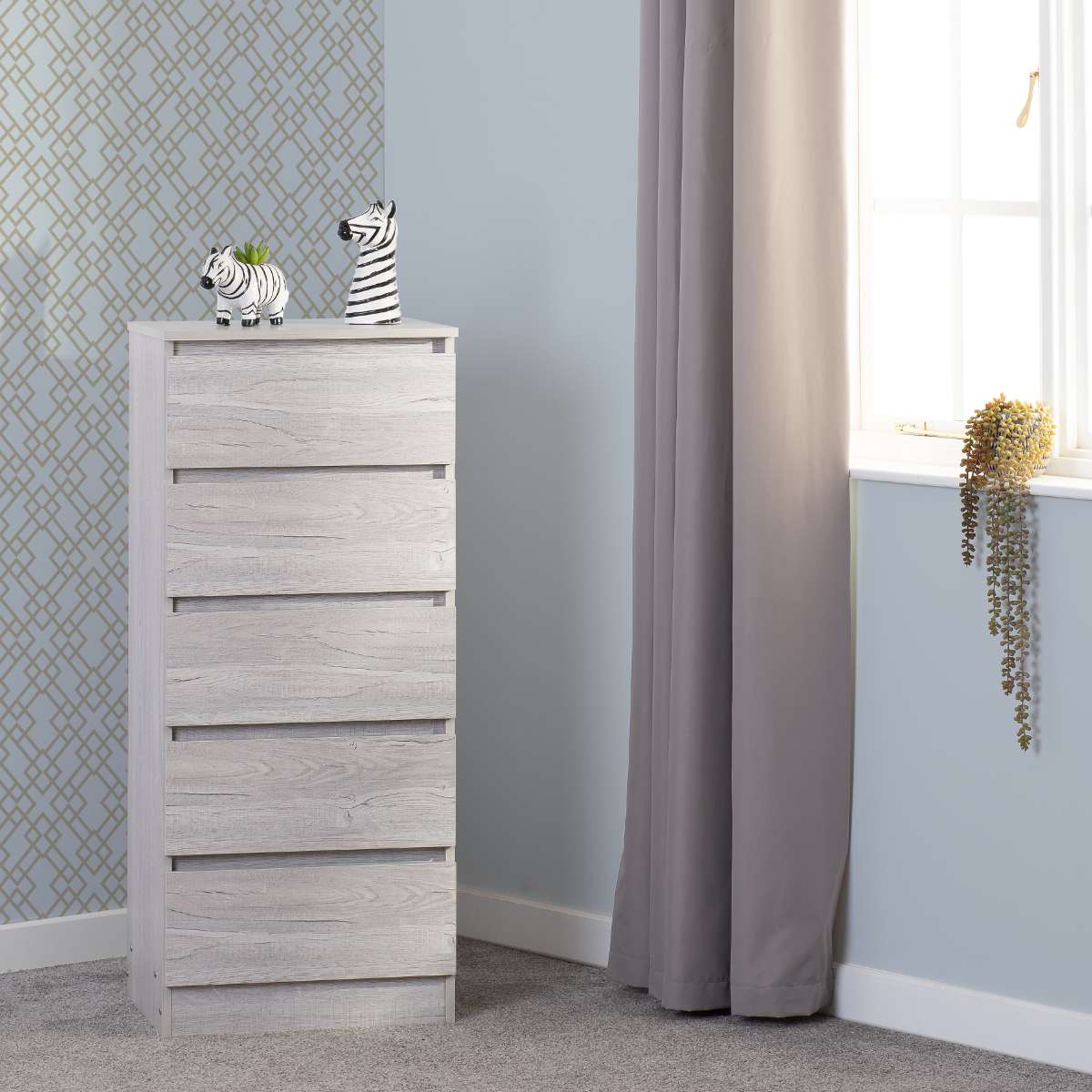 MALVERN 5 DRAWER NARROW CHEST - URBAN SNOW