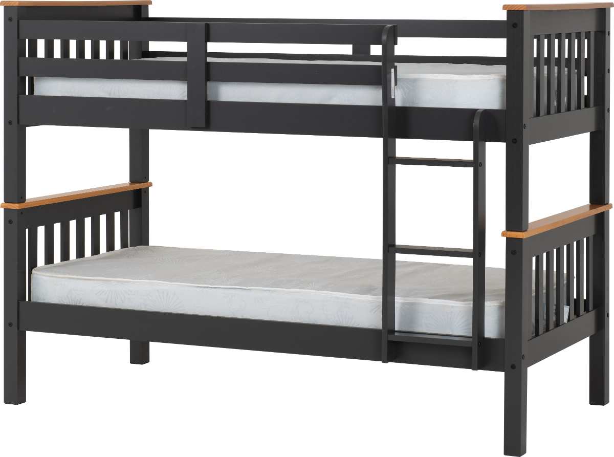 NEPTUNE Single Black Wooden 3' Bunk Bed - GREY/OAK
