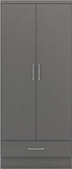 NEVADA 2 DOOR 1 DRAWER WARDROBE - 3D EFFECT GREY