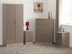 NEVADA 2 DOOR 1 DRAWER WARDROBE BEDROOM SET - OYSTER GLOSS/LIGHT OAK EFFECT VENEER