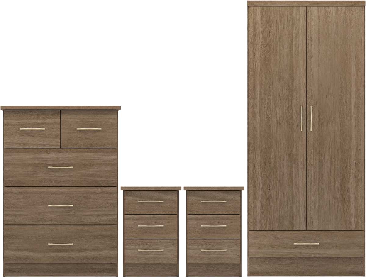 NEVADA 2 DOOR 1 DRAWER WARDROBE BEDROOM SET - RUSTIC OAK EFFECT