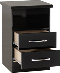 NEVADA 2 DRAWER BEDSIDE - BLACK GLOSS