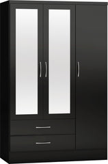 NEVADA 3 DOOR 2 DRAWER MIRRORED WARDROBE - BLACK GLOSS