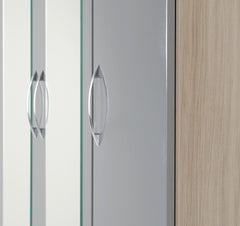NEVADA 3 DOOR 2 DRAWER MIRRORED WARDROBE - GREY GLOSS/LIGHT OAK EFFECT VENEER