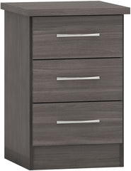 NEVADA 3 DRAWER BEDSIDE - BLACK WOOD GRAIN