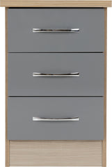 NEVADA 3 DRAWER BEDSIDE - GREY GLOSS/LIGHT OAK EFFECT VENEER