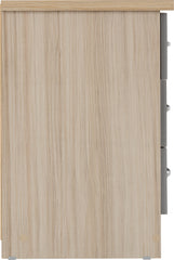 NEVADA 3 DRAWER BEDSIDE - GREY GLOSS/LIGHT OAK EFFECT VENEER