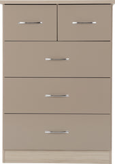 NEVADA 3+2 DRAWER CHEST - OYSTER GLOSS/LIGHT OAK EFFECT VENEER