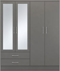 NEVADA 4 DOOR 2 DRAWER MIRRORED WARDROBE - 3D EFFECT GREY