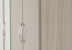 NEVADA 4 DOOR 2 DRAWER MIRRORED WARDROBE - OYSTER GLOSS/LIGHT OAK EFFECT VENEER