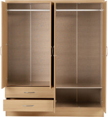NEVADA 4 DOOR 2 DRAWER MIRRORED WARDROBE - SONOMA OAK EFFECT